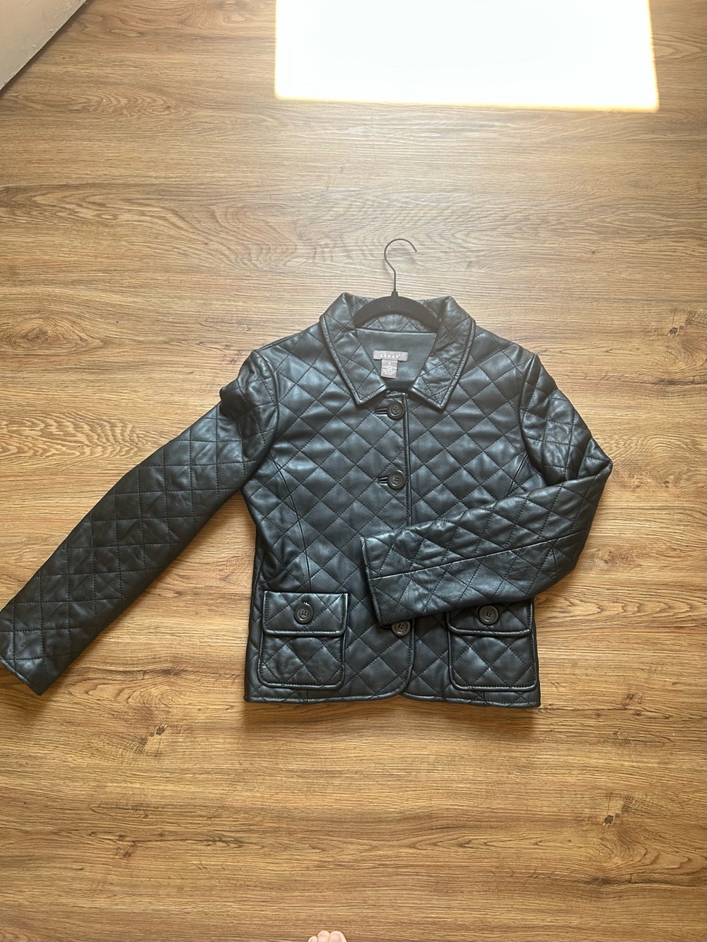 Kenar Genuine Leather Black Diamond Quilted Jacket Women’s Size 8 - Picture 4 of 8